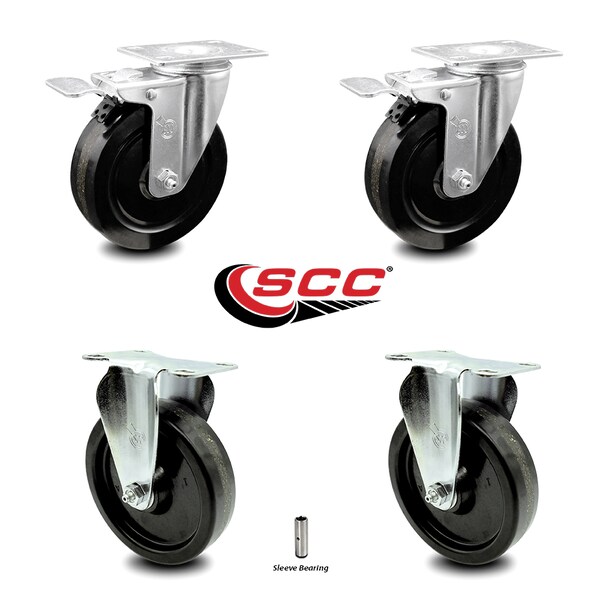 5 Inch Phenolic Swivel Top Plate Caster Lock Brakes 2 Rigid, 2PK